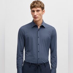 BOSS SLIM-FIT SHIRT IN PRINTED PERFORMANCE-STRETCH MATERIAL